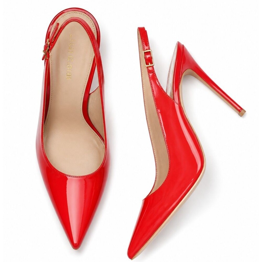 DESIGNER LERRE RED PATENT LEATHER POINTED TOE HGH HEEL SLINGACKS SHOES SIZE 9.M